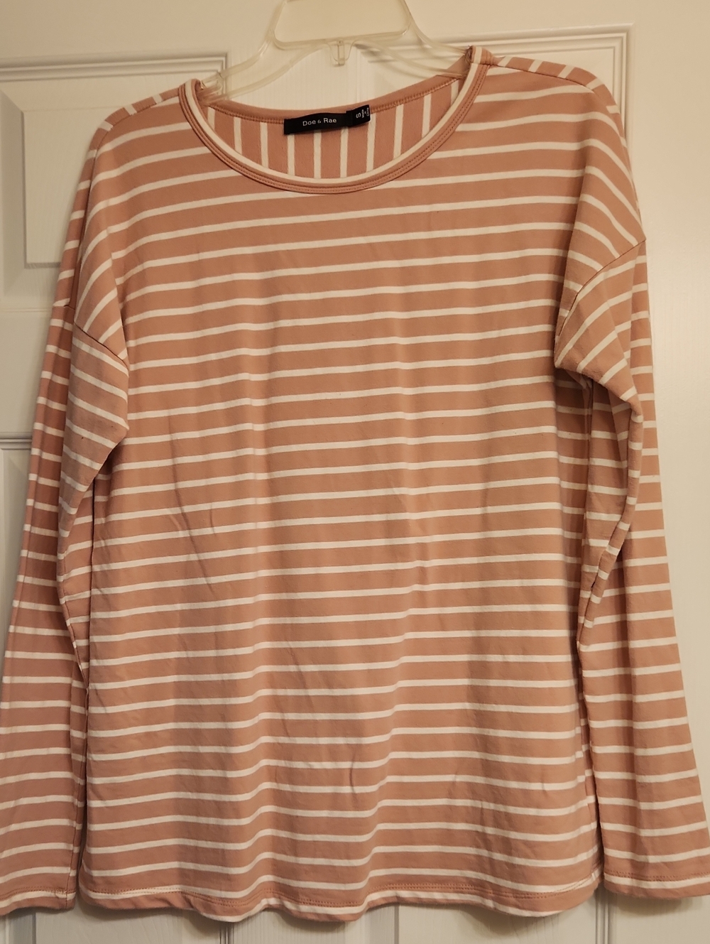 Doe & Rae Blush Pink and White Striped Long Sleeve Tee